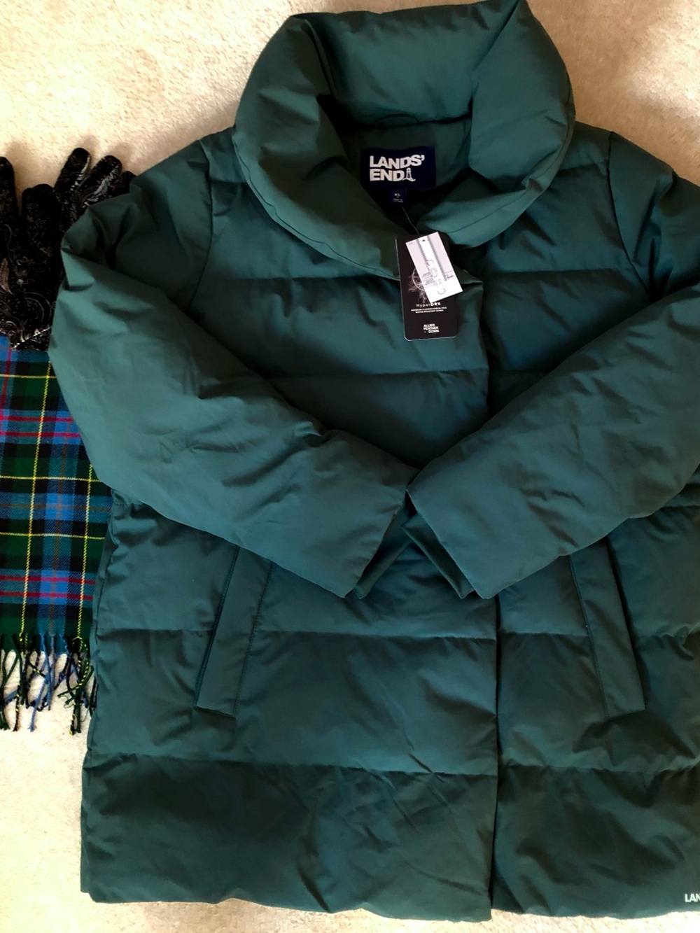 NWT Lands End Forest Green Luxe Down HyperDry Jacket Coat Size XL